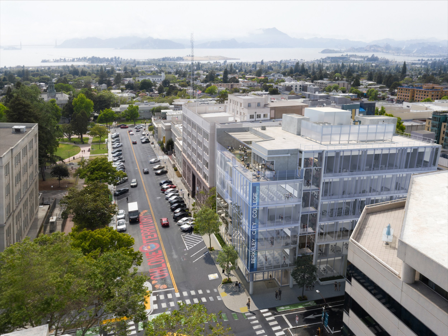 Berkeley City College expansion aerial view, rendering by Ratcliff Architects